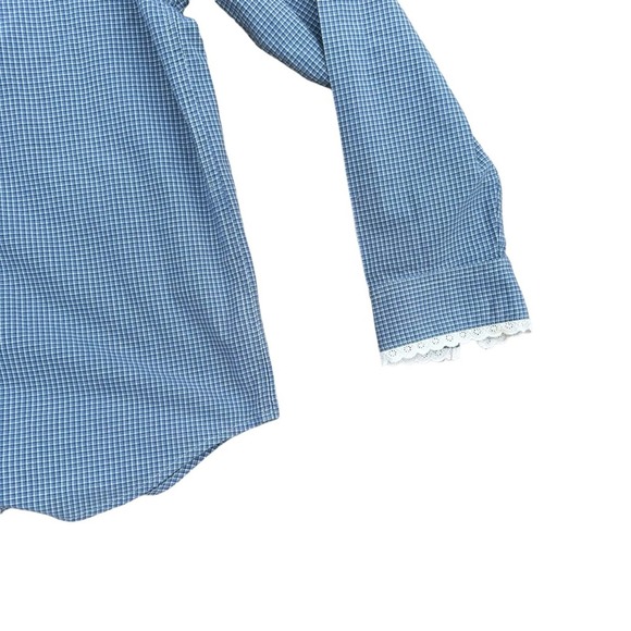 Ralph Lauren Pajama Top Womens Long Sleeve Lace Button Down Cotton Blue Large - Picture 7 of 8